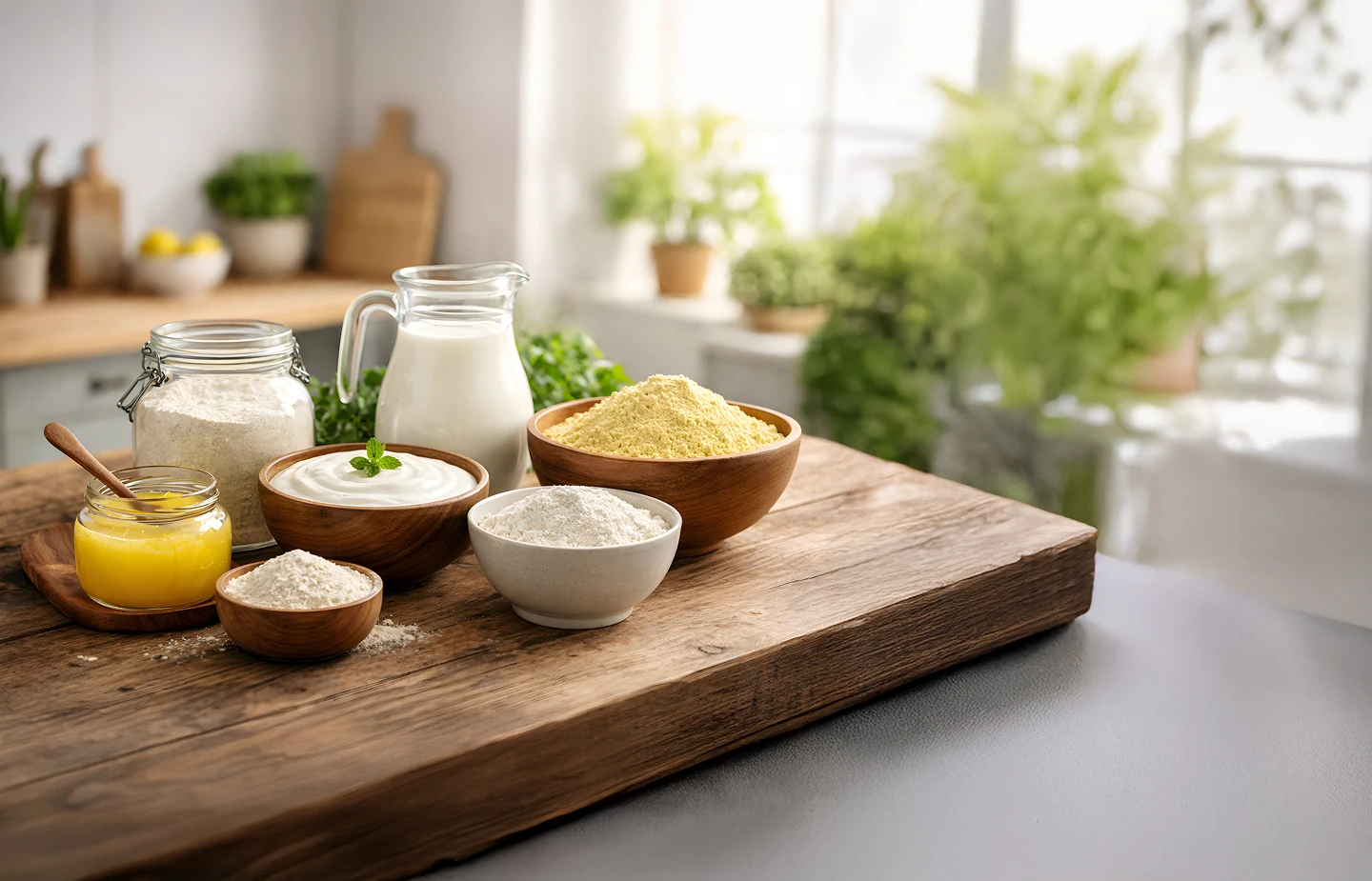Organic ingredients on kitchen counter